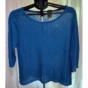EILEEN FISHER tunic Jewel Blue Organic Linen Sweater Petite Large